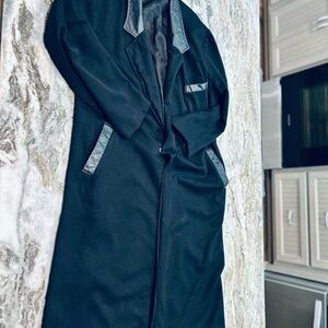 🌙✨ V-look Long Coatigan• Sz L • Veg. Lthr Trim• Dark Academia/Artsy Minimalist